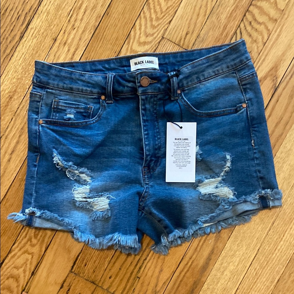 Black Label Blue Jean Shorts Distressed Raw Hem
